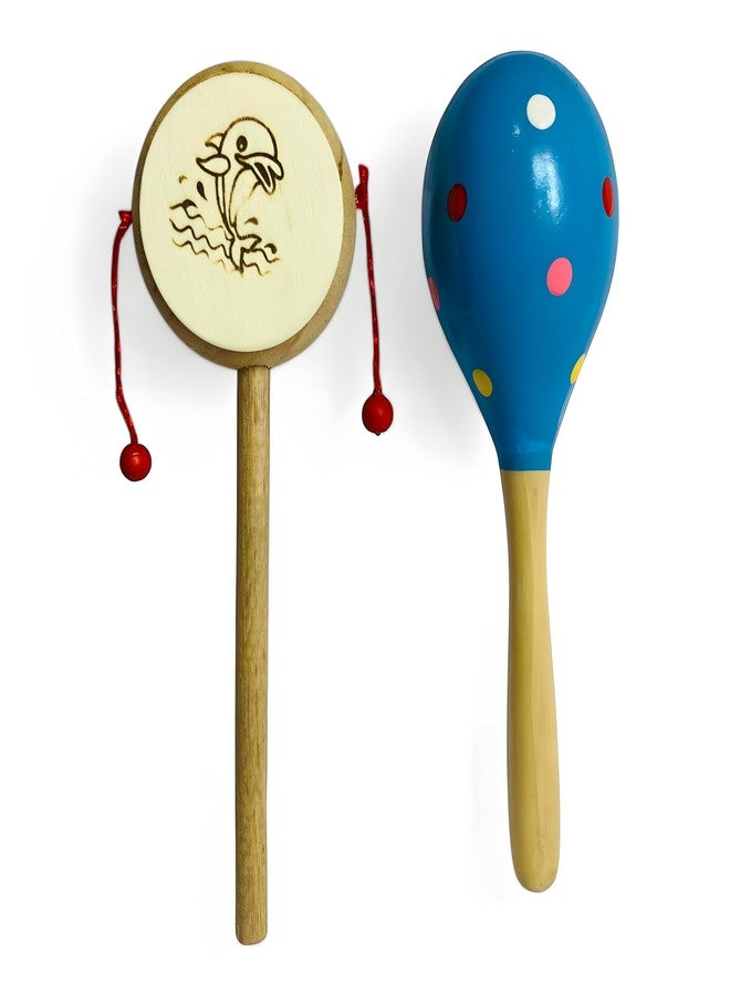 MarvelStore Wooden Rattles for Baby, Infants, New Born Babies Toys (0 to 6 to 12 Months) | Perfect for Early Music Education, Rhythm Practice, and Sensory Play (Multicolor)(Drum + Egg Shaker) - Image 1