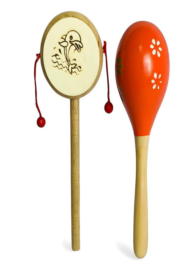 MarvelStore Wooden Rattles for Baby, Infants, New Born Babies Toys (0 to 6 to 12 Months) | Perfect for Early Music Education, Rhythm Practice, and Sensory Play (Multicolor)(Drum + Egg Shaker) - Image 2