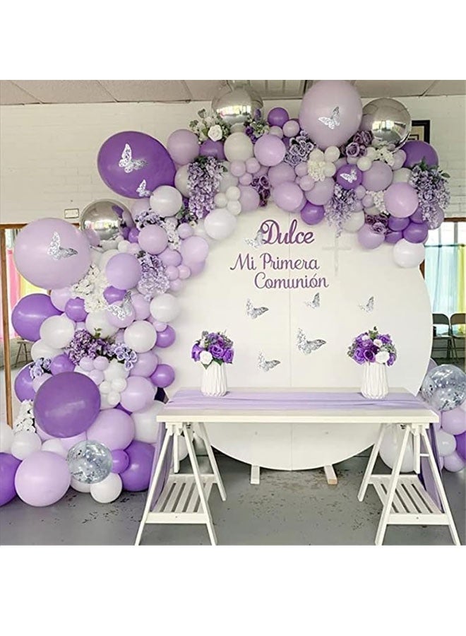 مجموعة سلسلة بالونات فراشة أرجوانية، لأعياد الميلاد/الزفاف/التخرج/حفلات استقبال المولود/حفلات توديع العزوبية، بالونات لاتكس نابضة بالحياة متعددة الأحجام مع لمسات فراشات، ديكور خلفي جذاب للحفلات - Image 5