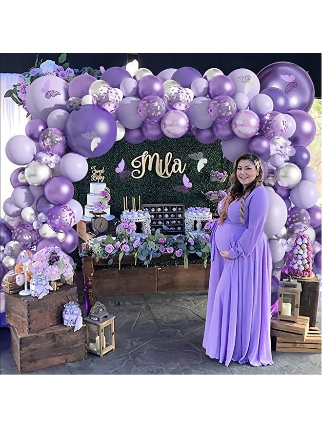 مجموعة سلسلة بالونات فراشة أرجوانية، لأعياد الميلاد/الزفاف/التخرج/حفلات استقبال المولود/حفلات توديع العزوبية، بالونات لاتكس نابضة بالحياة متعددة الأحجام مع لمسات فراشات، ديكور خلفي جذاب للحفلات - Image 4