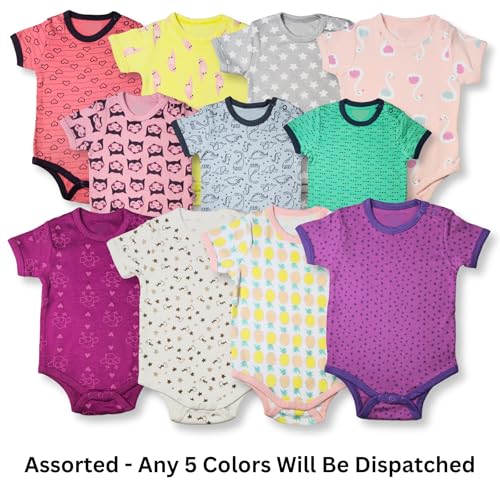 TuddyBuddy Baby Girls 100% Cotton Multi Color Half Sleeves Romper Combo/Bodysuit Set (Pack of 5 - Short Sleeves All Over Printed, 0-1 Month/Newborn) - Image 2