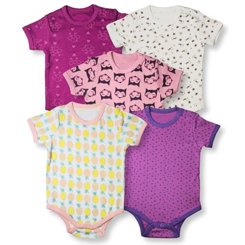 TuddyBuddy Baby Girls 100% Cotton Multi Color Half Sleeves Romper Combo/Bodysuit Set (Pack of 5 - Short Sleeves All Over Printed, 0-1 Month/Newborn) - Image 1