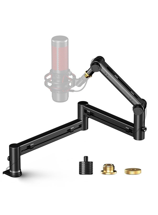 WALALLA Compact Microphone Arm for Streaming - Slim Profile Boom Stand Compatible with Blue Yeti/QuadCast/Elgato Wave, Optimized for Small Desks & Clean Aesthetics, Cable Management - Image 1