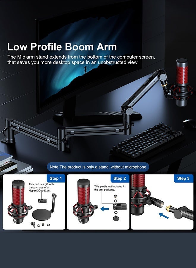 WALALLA Compact Microphone Arm for Streaming - Slim Profile Boom Stand Compatible with Blue Yeti/QuadCast/Elgato Wave, Optimized for Small Desks & Clean Aesthetics, Cable Management - Image 2