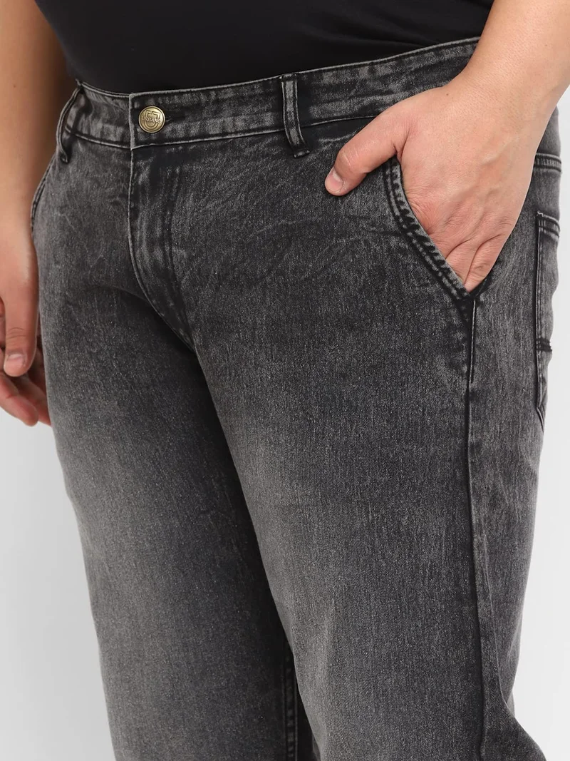 Urbano Fashion Urbano Plus Men's Black Regular Fit Washed Jeans Stretchable