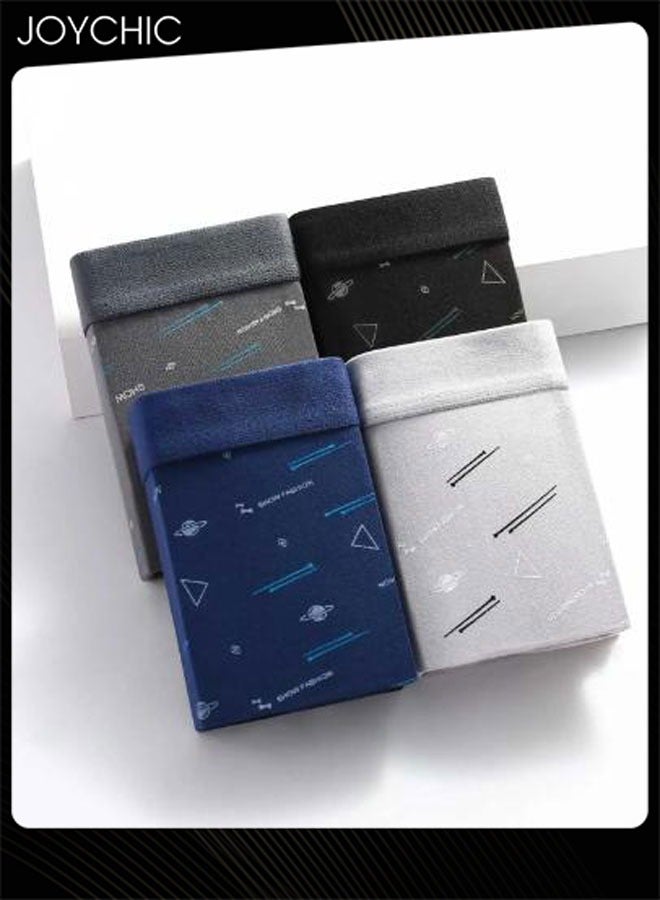 Joychic 4-piece Men's Moisture-Wicking Cotton Boxer Briefs Line Printing U-shaped Comfortable Breathable Underwear - Image 2