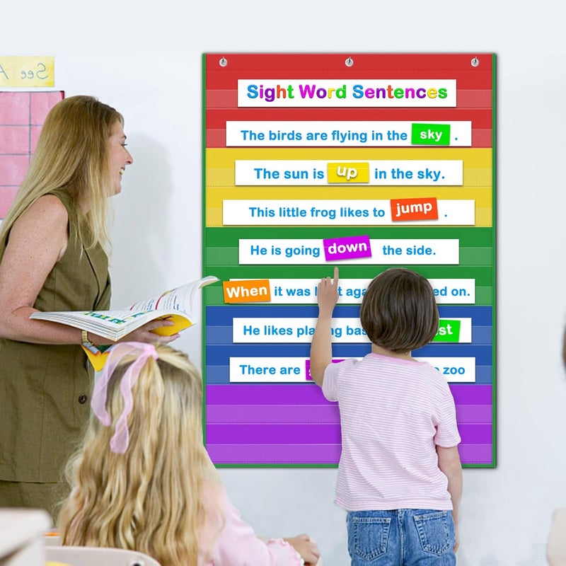 Eamay Standard Size Pocket Charts, Classroom Clear Pocket Chart Hanging Scheduling 10 Pockets for Home School Class, Ideal for Sight Words, Sentence Strips, Reading (43" x 28") (Colorful) - Image 2