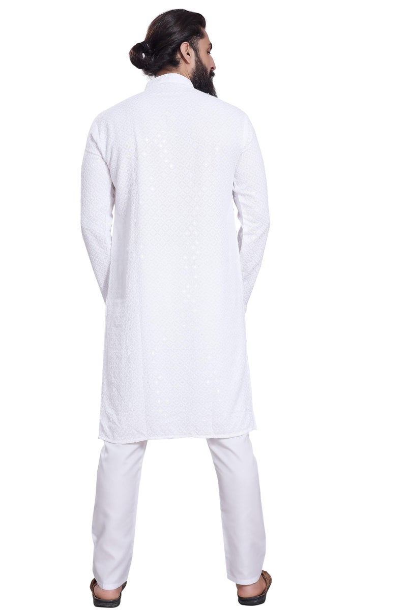 DIVISIVE Men's Sequince Embroidered Cotton Blend Only Slim Fit Kurta (DKRT233_XL_White) - Image 5