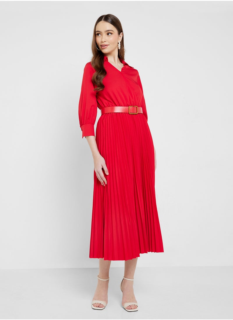ELLA Belted Wrap Dress With Pleats  - Image 1
