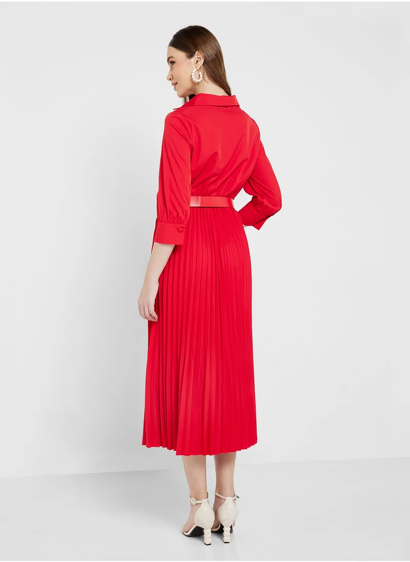 ELLA Belted Wrap Dress With Pleats