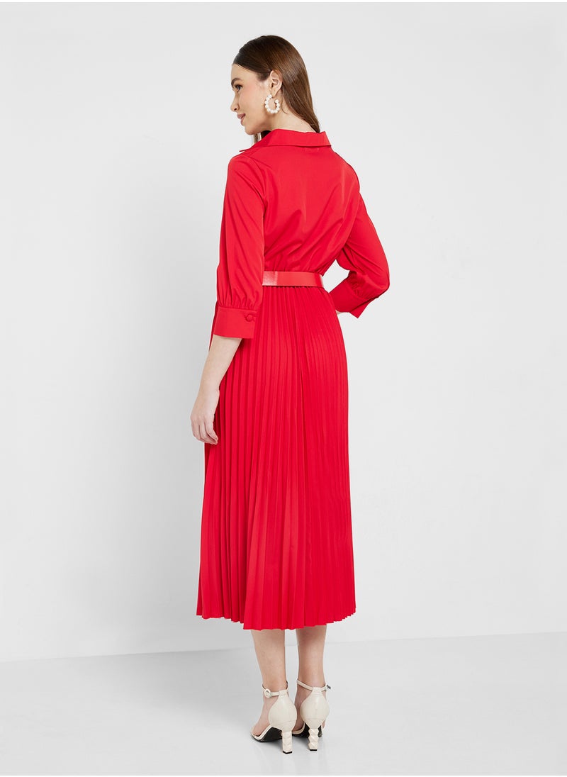 ELLA Belted Wrap Dress With Pleats  - Image 2