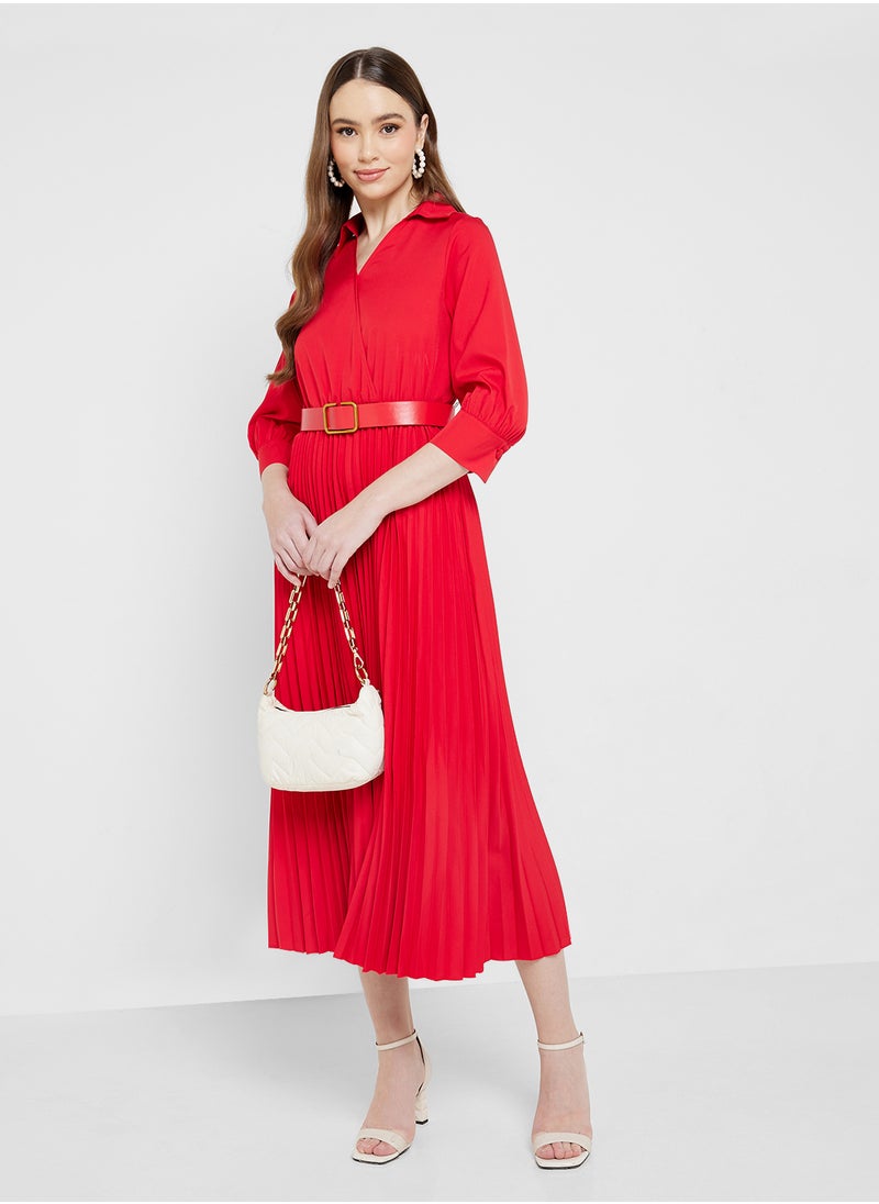 ELLA Belted Wrap Dress With Pleats  - Image 4
