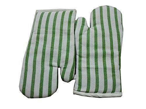 Tidy Green with White Colour Stripped Design Cotton Micro Oven Hand Glove Pack of 2pcs - Image 1