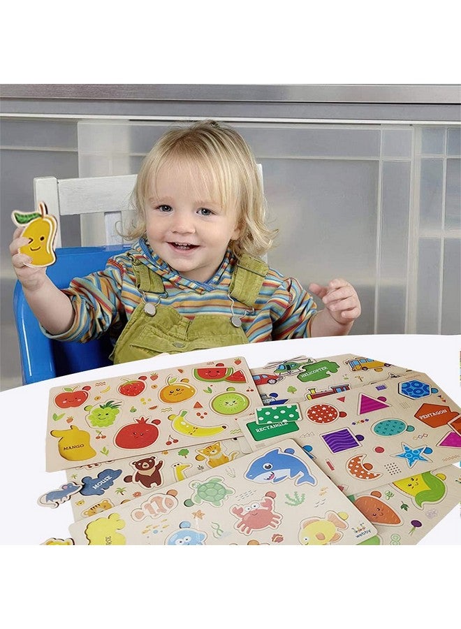 Webby Wooden Educational Colorful Alphabets, Counting Numbers, Fruits, Sea Animals, Public Transport and Shapes Puzzle for Preschool Kids - Set of 6 - Image 4