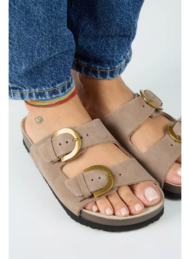 Manijero  Fuga Women's Genuine Leather Double Buckle Nubuck Vizon Slippers. for Women | Best Price UAE