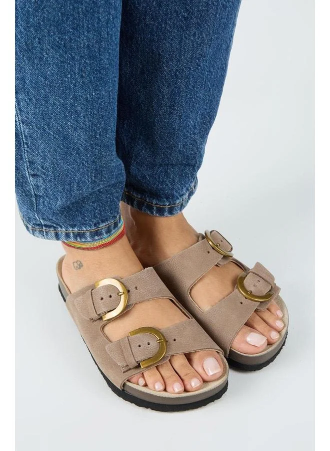 Fuga Women's Genuine Leather Double Buckle Nubuck Vizon Slippers.