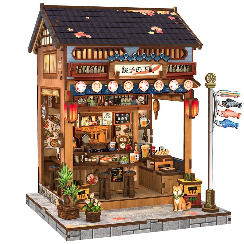 CUTEBEE Book Nook Kit - DIY Miniature House Japanese Izakaya, Dollhouse Kit for Adults and Teens, Booknook Tiny House Bookshelf Decor 3D Wooden Puzzle, Gifts for Family, Friends (Japanese Izakaya) - Image 1