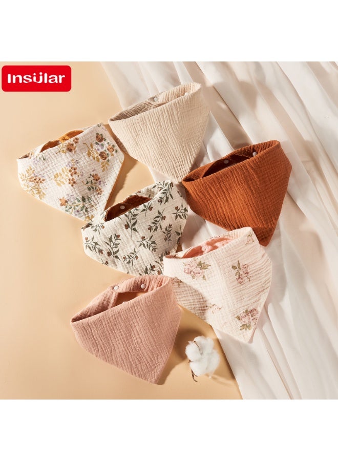 انسولار مرايل اطفال من الموسلين مكونة من 6 قطع، مرايل باندانا لعاب اللعاب مصنوعة من القطن بنسبة 100% للجنسين من الاولاد والبنات، مجموعة ناعمة ماصة للتسنين واللعاب - Image 1