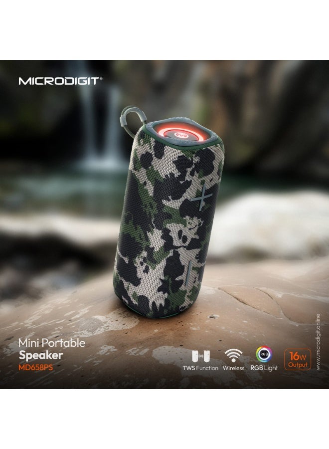 Micro Digit MICRODIGIT MD658PS Mini Portable Wireless Speaker – 16W Power, RGB Lights, Bluetooth, TF/USB Support - Image 2