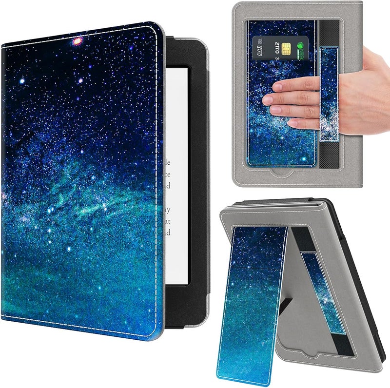 VORI Stand Case for Kindle Paperwhite (11th Generation-2021) and Kindle Paperwhite Signature Edition, PU Leather Case Smart Protective Cover with Auto-Wake/Sleep and Hand Strap, Galaxy - Image 1