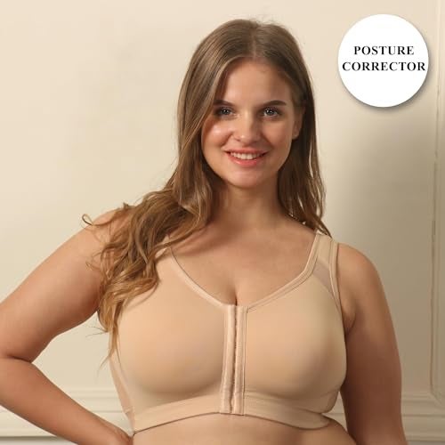 SOIE Front Closure Bra for Women|Full Coverage|Non-Padded & Non-Wired|Cross Back Support & Posture Corrector|Everyday Bra(CB-334 Nude S) - Image 2