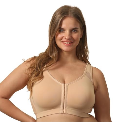 SOIE Front Closure Bra for Women|Full Coverage|Non-Padded & Non-Wired|Cross Back Support & Posture Corrector|Everyday Bra(CB-334 Nude S) - Image 1