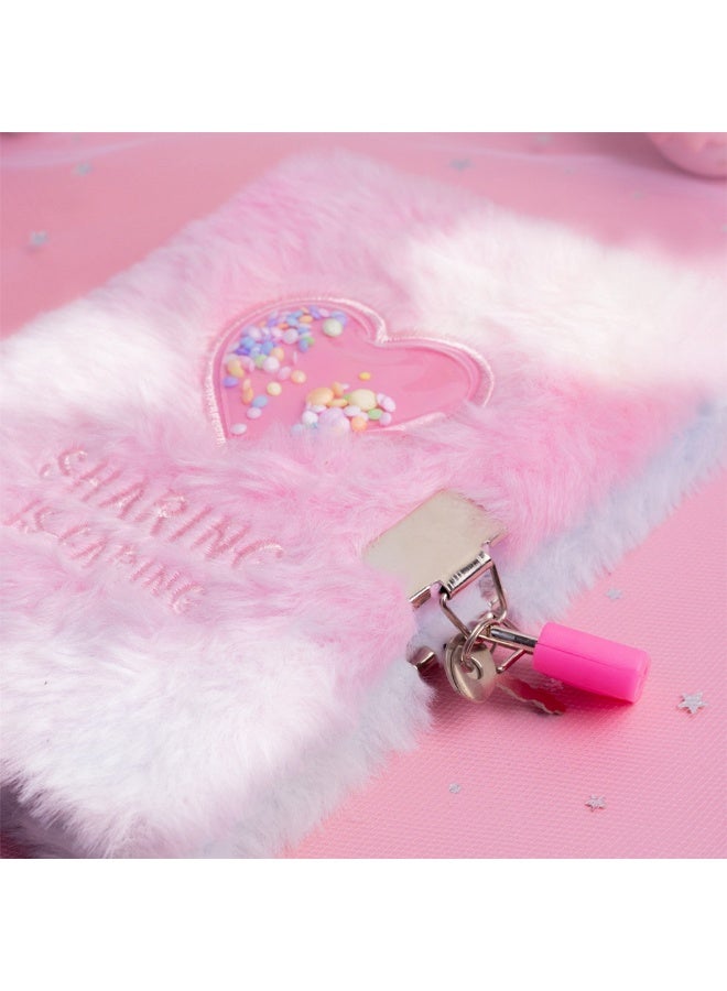 A6 Diary for Girls with Lock and Key, Lock Kids Journal Diary, Fuzzy Pink Travel Notebook for Birthday Gift School Reward - Image 2
