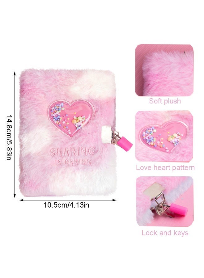 A6 Diary for Girls with Lock and Key, Lock Kids Journal Diary, Fuzzy Pink Travel Notebook for Birthday Gift School Reward - Image 4