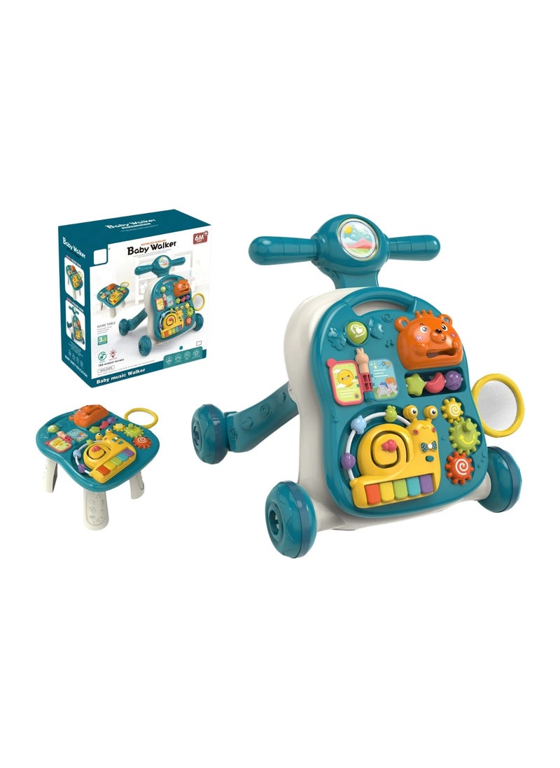 Moms Magic Multifunctional 3-in-1 Baby Walker with Play Piano & Game Table - Perfect for Infants & Toddlers (7 Months to 3 Years) Green  - Image 1
