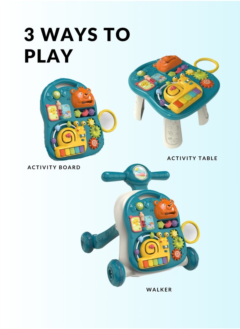 Moms Magic Multifunctional 3-in-1 Baby Walker with Play Piano & Game Table - Perfect for Infants & Toddlers (7 Months to 3 Years) Green  - Image 2