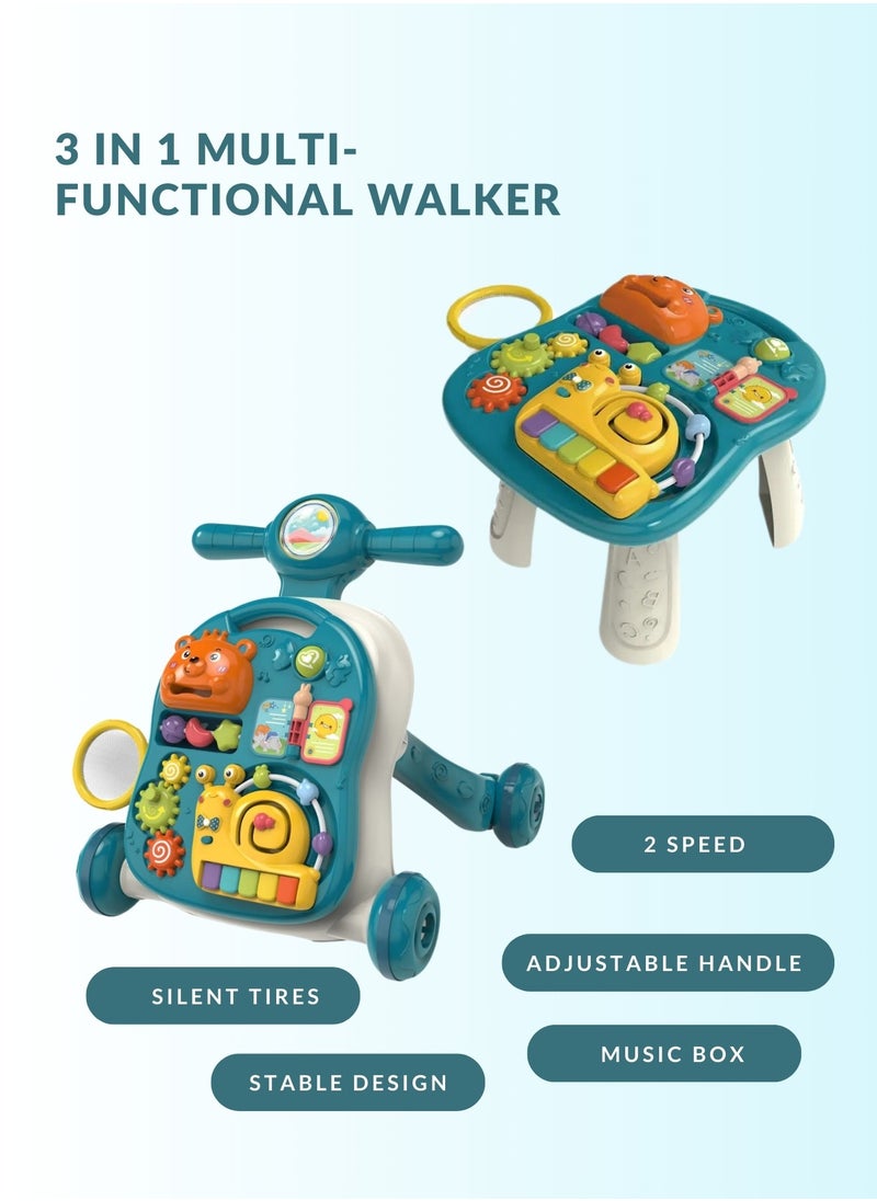 Moms Magic Multifunctional 3-in-1 Baby Walker with Play Piano & Game Table - Perfect for Infants & Toddlers (7 Months to 3 Years) Green  - Image 5