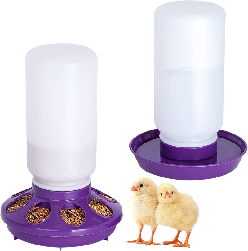 NAOEDEAH Chick Feeder and Waterer Set no Waste Chicken Water Dispenser 1L Chicken Water Feeder Poultry Waterer Baby Chick Duckling Supplies Starter Kit (Purple) - Image 1