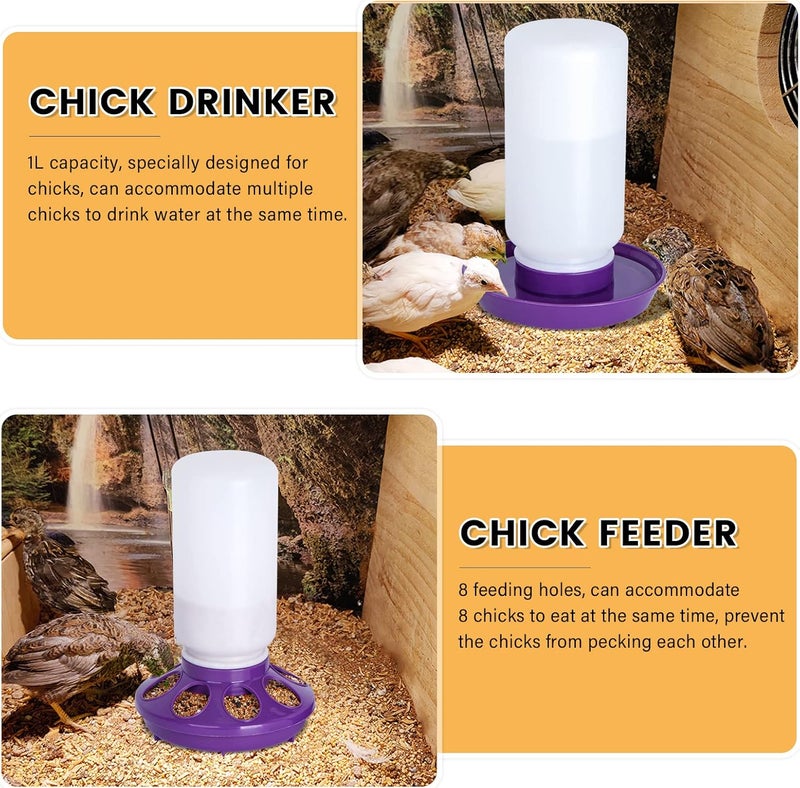 NAOEDEAH Chick Feeder and Waterer Set no Waste Chicken Water Dispenser 1L Chicken Water Feeder Poultry Waterer Baby Chick Duckling Supplies Starter Kit (Purple) - Image 4