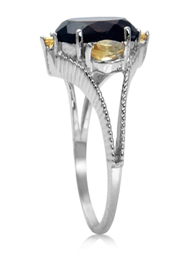 Silvershake 5.37ct. Natural Smoky Quartz and Citrine White Gold Plated 925 Sterling Silver Ring Size 9 - Image 3