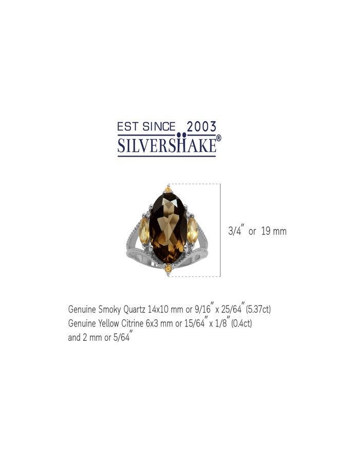 Silvershake 5.37ct. Natural Smoky Quartz and Citrine White Gold Plated 925 Sterling Silver Ring Size 9 - Image 2