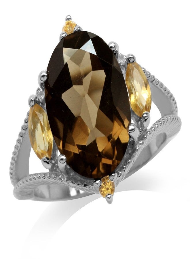 Silvershake 5.37ct. Natural Smoky Quartz and Citrine White Gold Plated 925 Sterling Silver Ring Size 9 - Image 1
