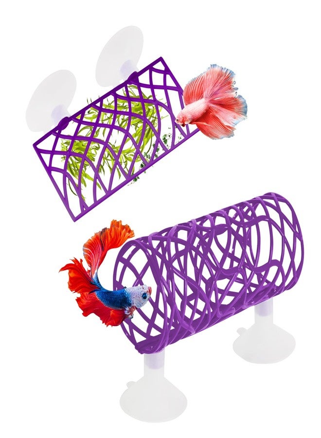Swirge Betta Fish Tube Tunnel Toy, Betta Fish Tank Accessories Decorations, Betta Hammock Bed, Shrimp Guppies Hideout (Purple) - Image 1