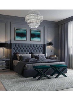 R2R FURNITURE GIORDANI Velvet Upholstered Tufted Bed Frame super king size (200 x 200) 