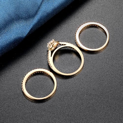 MDFUN Three-in-One Oval Halo Wedding Bands Set Engagement Rings 18K Yellow Gold Plated Cubic Zirconia Promise Eternity Band for Women Size 6 - Image 5