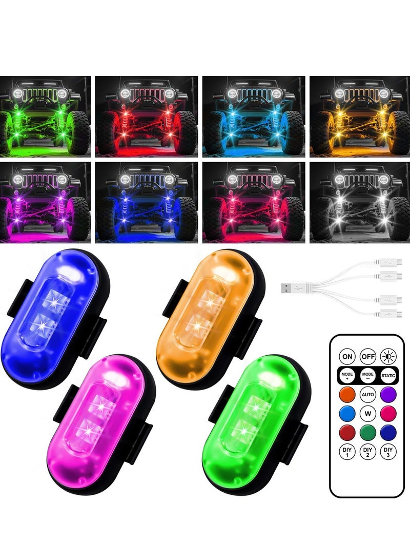 Car wireless LED lights, high brightness wireless rock lights, 8 colors and 10 modes, LED strobe warning lights, motorcycles, boats, camping, bicycles (4 pieces in black) - Image 1