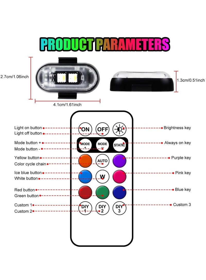 Car wireless LED lights, high brightness wireless rock lights, 8 colors and 10 modes, LED strobe warning lights, motorcycles, boats, camping, bicycles (4 pieces in black) - Image 2