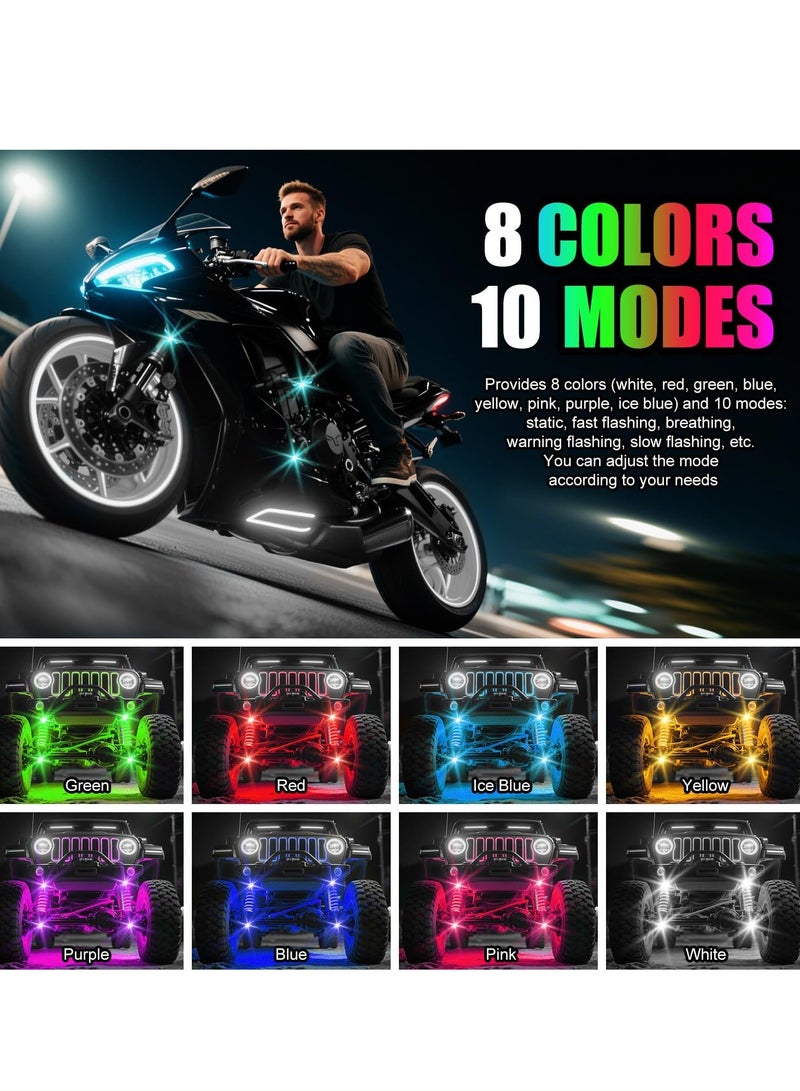 Car wireless LED lights, high brightness wireless rock lights, 8 colors and 10 modes, LED strobe warning lights, motorcycles, boats, camping, bicycles (4 pieces in black) - Image 4