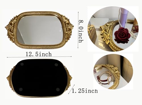 Deng YH Gold Mirror Tray| 12.5" x 8" | Mirror Trays for Vanity Elegant Guest Card Holder & Versatile Home/Vanity Decor | Perfect for Coffee Tables, Dressers, and Special Occasions，Mirrored Trays. - Image 5