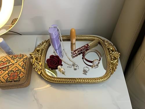 Deng YH Gold Mirror Tray| 12.5" x 8" | Mirror Trays for Vanity Elegant Guest Card Holder & Versatile Home/Vanity Decor | Perfect for Coffee Tables, Dressers, and Special Occasions，Mirrored Trays. - Image 3