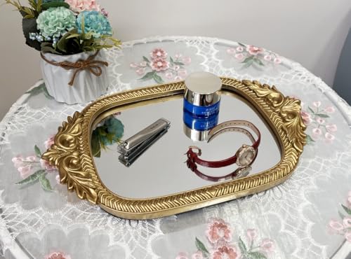 Deng YH Gold Mirror Tray| 12.5" x 8" | Mirror Trays for Vanity Elegant Guest Card Holder & Versatile Home/Vanity Decor | Perfect for Coffee Tables, Dressers, and Special Occasions，Mirrored Trays. - Image 4