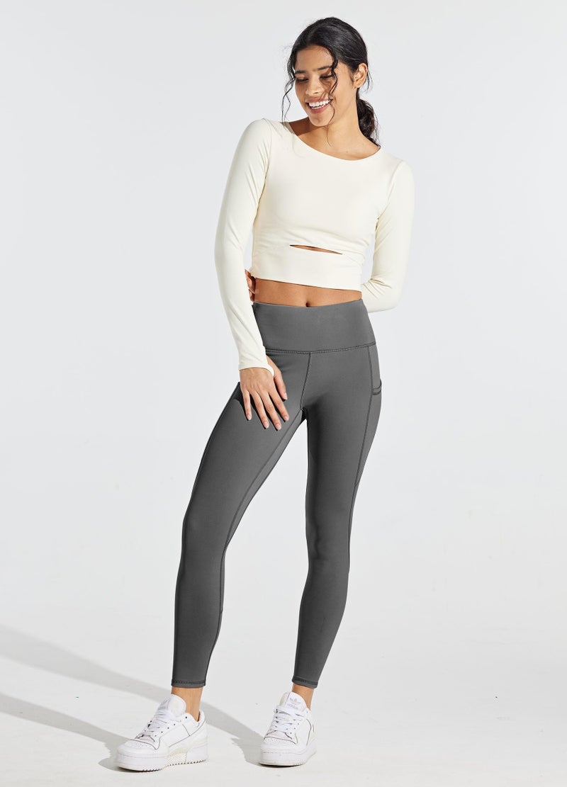 Willit Women's Fleece Lined Leggings Water Resistant Winter Pants Thermal High Waisted Yoga Hiking Running Tights Pockets Deep Gray M - Image 5