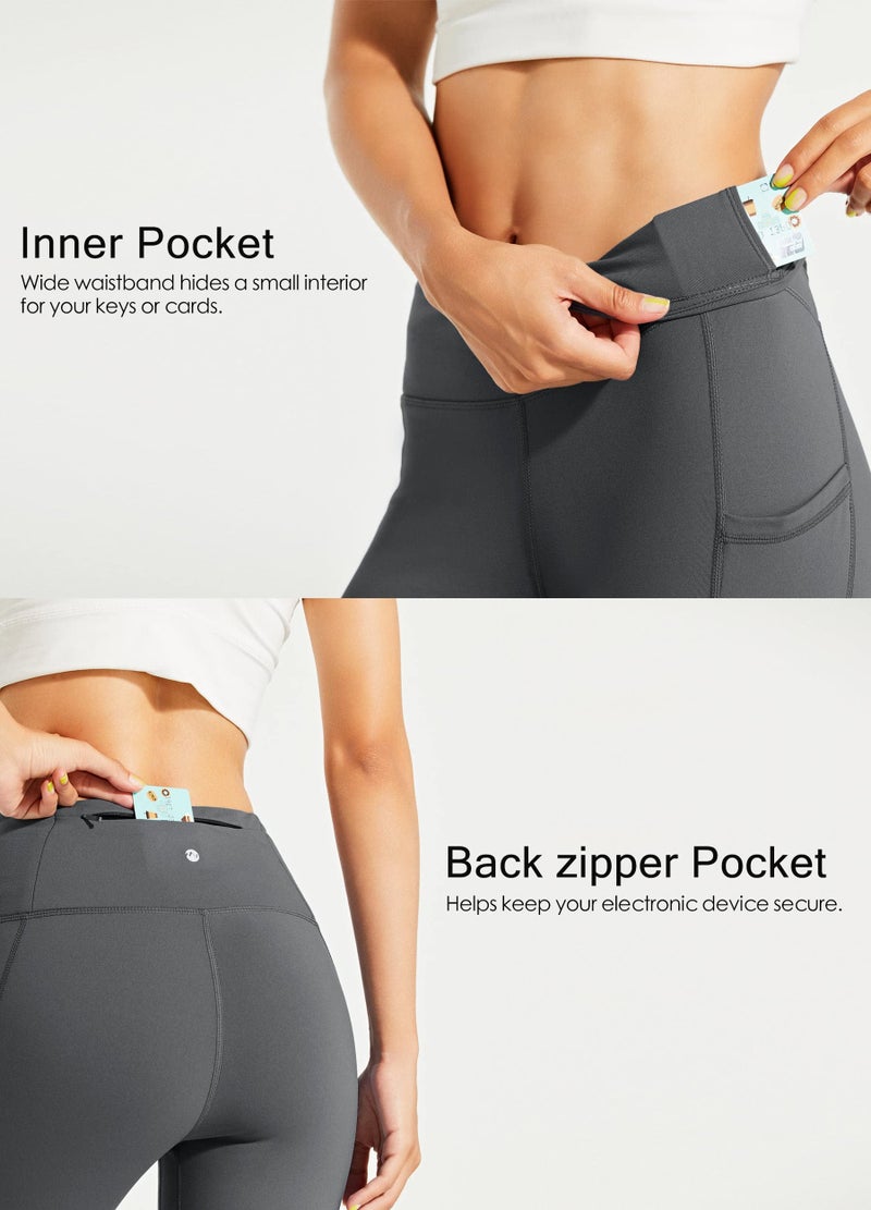 Willit Women's Fleece Lined Leggings Water Resistant Winter Pants Thermal High Waisted Yoga Hiking Running Tights Pockets Deep Gray M - Image 4