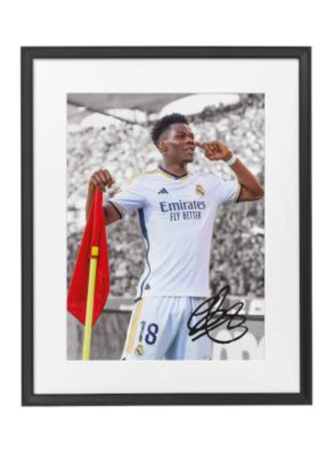 Boomah Accessories Aurelien Tchouameni Real Madrid Printed Autograph - Framed Poster 50x40cm - Football Memorabilia, Soccer Collectible, Gift for Fans , Man Cave