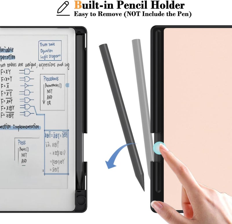 E NET-CASE غلاف لجهاز Remarkable Paper Pro Move 7.3 بوصة، غلاف كتابي بملمس جلدي مع حامل قلم مدمج للإصدار 2025 (ذهبي وردي) - Image 4