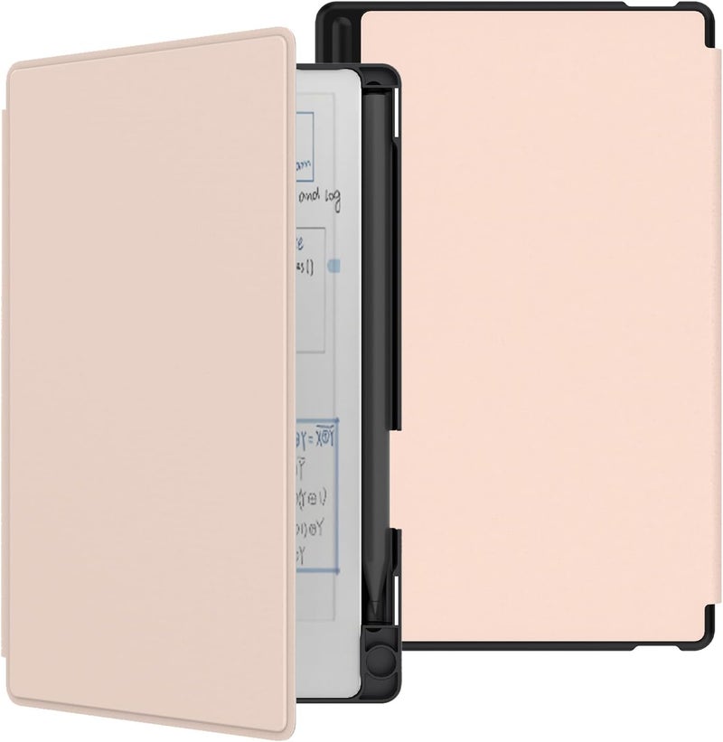E NET-CASE غلاف لجهاز Remarkable Paper Pro Move 7.3 بوصة، غلاف كتابي بملمس جلدي مع حامل قلم مدمج للإصدار 2025 (ذهبي وردي) - Image 1